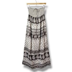 Joie Strapless Boho Maxi Dress Lined Earthy Smocked 100% Cotton Size M